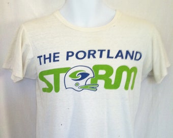 Vintage PORTLAND STORM Tshirt/  Rare Authentic 70s Champion RED Bar World Football League Tee/ Original Professional Football T-shirt