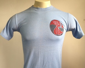 NIKE Shirt 80's Vintage BLUE TAG/ Rare Lake Run Race Tshirt/ Collector 50/50 Soft! UsA Made Men's Small