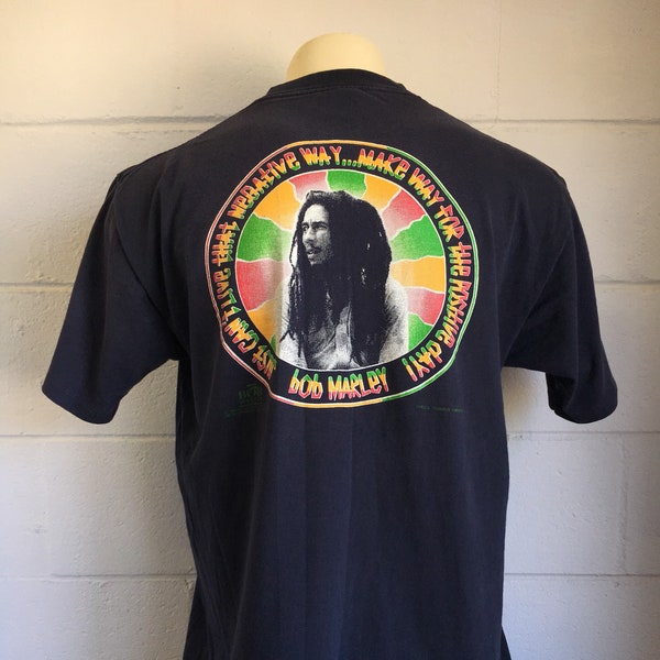 BOB MARLEY Shirt 1992 90s Vintage Tshirt Quote Song Rasta Reggae Rock Positive Vibrations RockSteady Kingston Legend Iconic UsA Made XL Tee