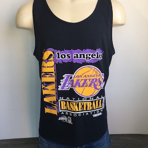 Vintage LA LAKERS Tank Top 1990 Los Angeles NbA Basketball Shirt 90s Black Trench Muscle Tshirt UsA Made XL