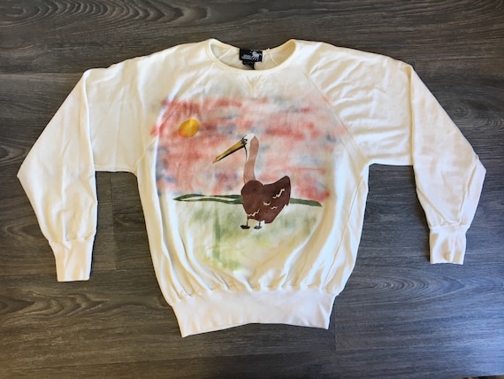 Pelican Airbrush Sweatshirt 70s Vtg Silver Unicorn