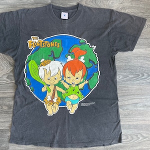 Flintstones Tee Bam Bam and Pebbles vintage 90s t-shirt Cartoon Movie Hippie Love USA Black Size Large