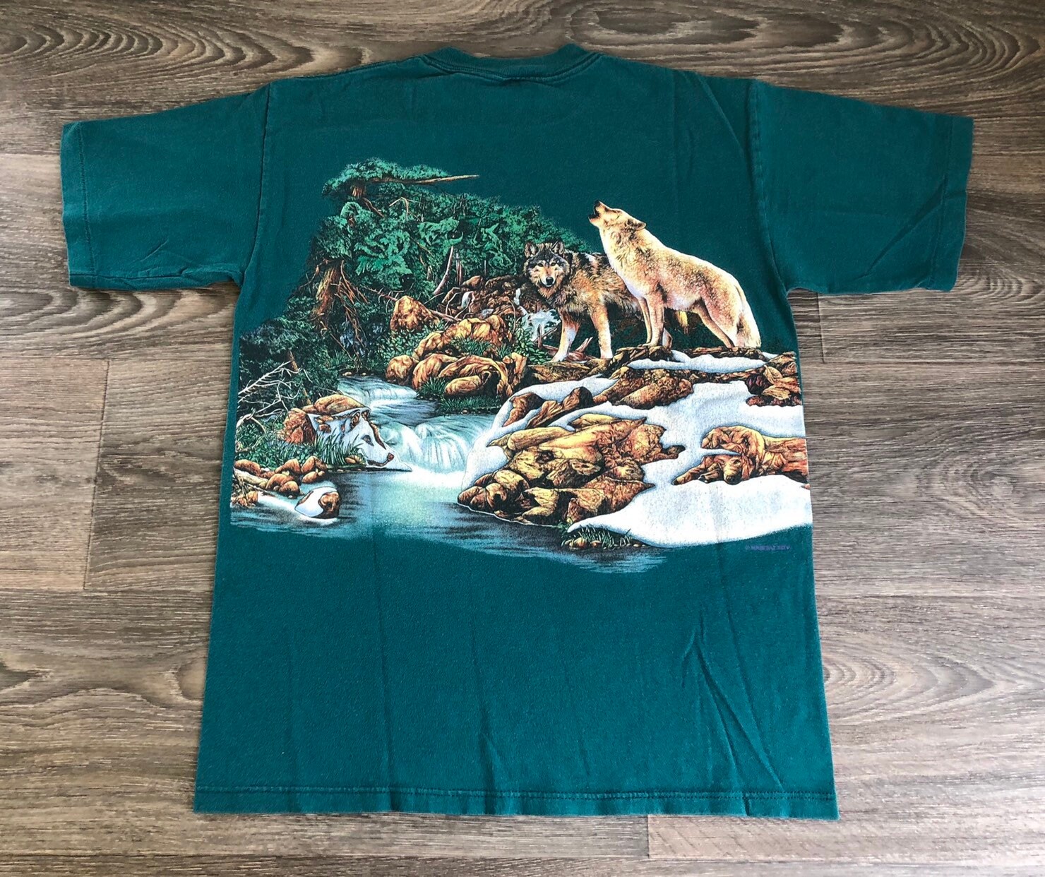 WOLF Shirt Vintage 90s Alaska Hidden Wolves All Over Animal