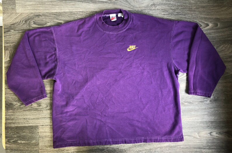 NIKE felpa Vintage degli anni ' 90 grigio Tag Big Logo Swoosh cucito maglia viola manica lunga caldo USA X Large NIKE felpa Vintage degli anni ' 90 grigio Tag Big Logo Swoosh cucito maglia viola manica lunga caldo USA X Large