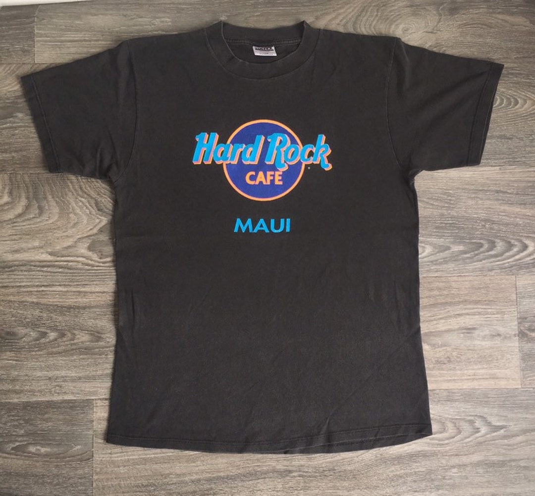 Hard Rock Cafe MAUI Shirt 90s Vintage HAWAII Black Neon Iconic Pop