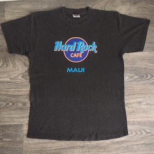 Hard Rock Cafe MAUI Shirt 90s Vintage HAWAII Black Neon Iconic Pop Culture Retro Usa Made Size Large
