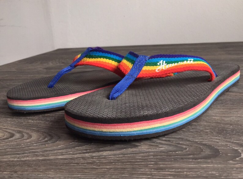 vintage 80's rainbow flip flops