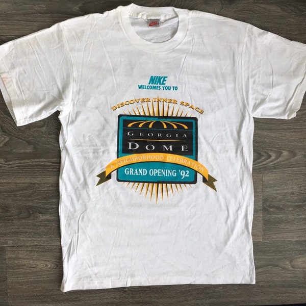 NIKE Georgia Dome Tshirt Vintage 1992 90s Just Do It Grey Tag Deadstock Grand Opening 92 Shirt Swoosh Big Letters Double Sided UsA XL
