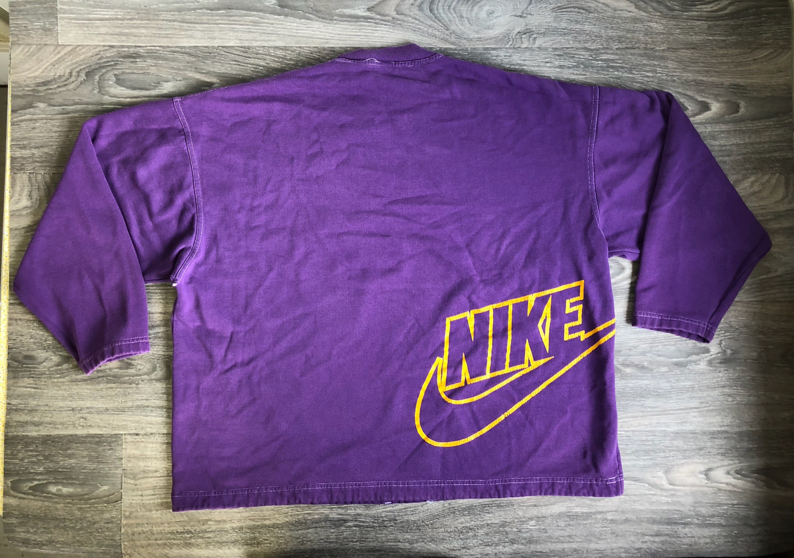 NIKE felpa Vintage degli anni ' 90 grigio Tag Big Logo Swoosh cucito maglia viola manica lunga caldo USA X Large NIKE felpa Vintage degli anni ' 90 grigio Tag Big Logo Swoosh cucito maglia viola manica lunga caldo USA X Large