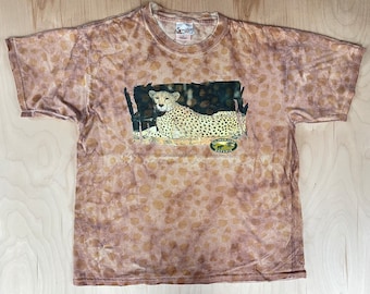 Disney Animal Kingdom Shirt 90s Vintage Cheetah All Over Print AOP Kilimanjaro Safari Tie Dye Cotton Tshirt Walt Disney Size XL