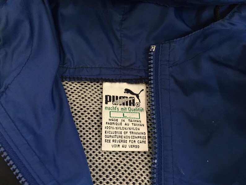 Puma Windbreaker Vintage Hooded Quarter Zip Jacket Black Blue Nylon Rare Running Workout Street Style Fashion Coat Large image 3