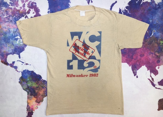 Narcotics Anonymous Shirt 1982 WCNA 12 World Conference Milwaukee Hugs Not Drugs Tee Our Gratitude Speaks Tshirt Sz S Soft and Thin NA