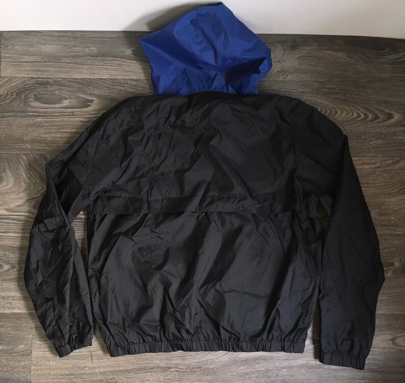 Puma Windbreaker Vintage Hooded Quarter Zip Jacket Black Blue Nylon Rare Running Workout Street Style Fashion Coat Large image 6