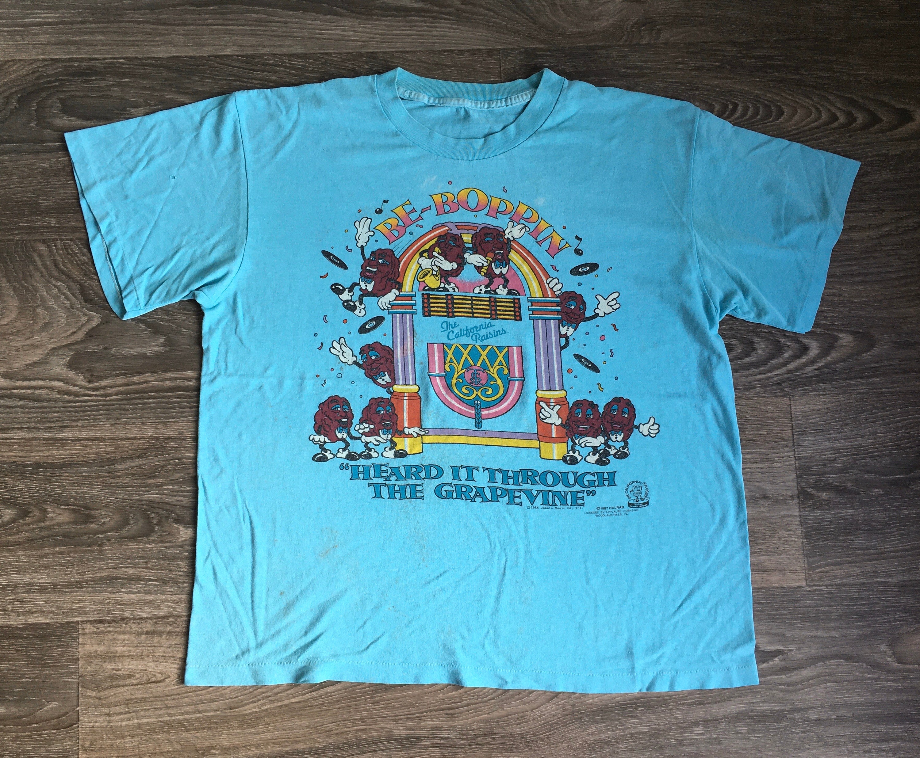 CALUSARI Tシャツ XLサイズ jukeboxxx records CALIFORNIA RAISINS Shirt 1987 Vintage Original I Heard It Through