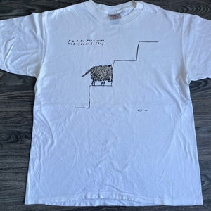 Richard Stine Shirt 90&#39;s Vintage Cat Art Face To Face Step Funny Visual Single Stitch Tee USA Made Large