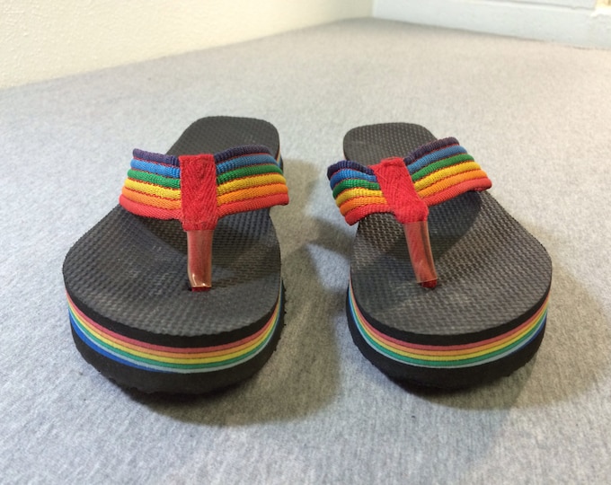 80's FLIP FLOPS Rainbow Thick Foam Sandals Thongs/ Rare Vintage Bright ...