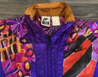 NIKE ELITE Windbreaker Jacket 90 s Vintage Fresh Prince Hip Hop Full Zip Track Batwing Style Sleeves Multi Color Abstract AMAZING Sm