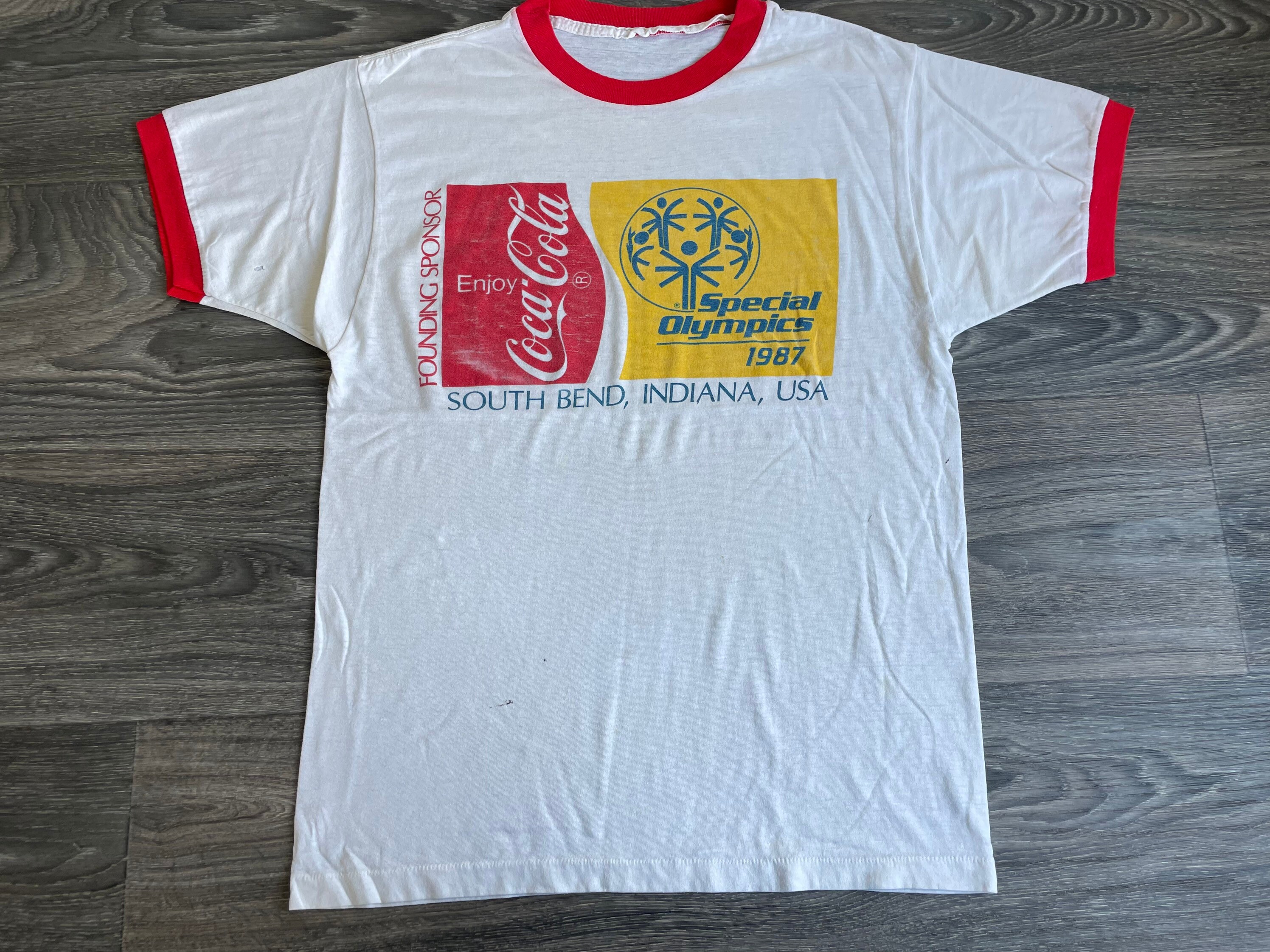 Special Olympics 1987 Vintage Tee Coca Cola Sponsor Ringer Shirt