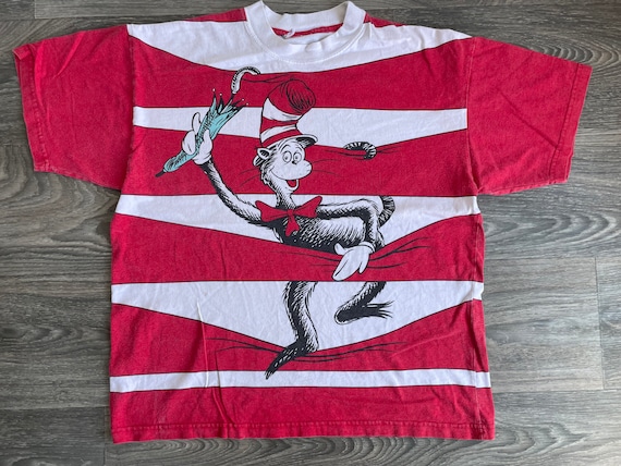 Dr Seuss the CAT in the HAT Shirt 90 s Vintage Universal Studios Red White Striped All Over Print Tee Size L XL Etsy UK