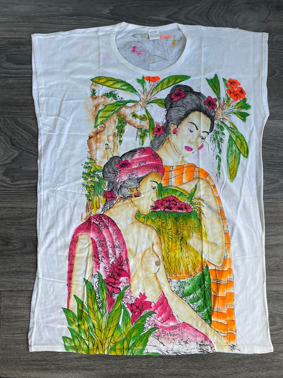 Hand Painted Balinese Shirt Vintage 90's Double Si