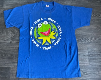 Kermit the Frog Iowa Earth shirt vintage 90s single stitch fruit of the look 100% cotton tag blue Size XL