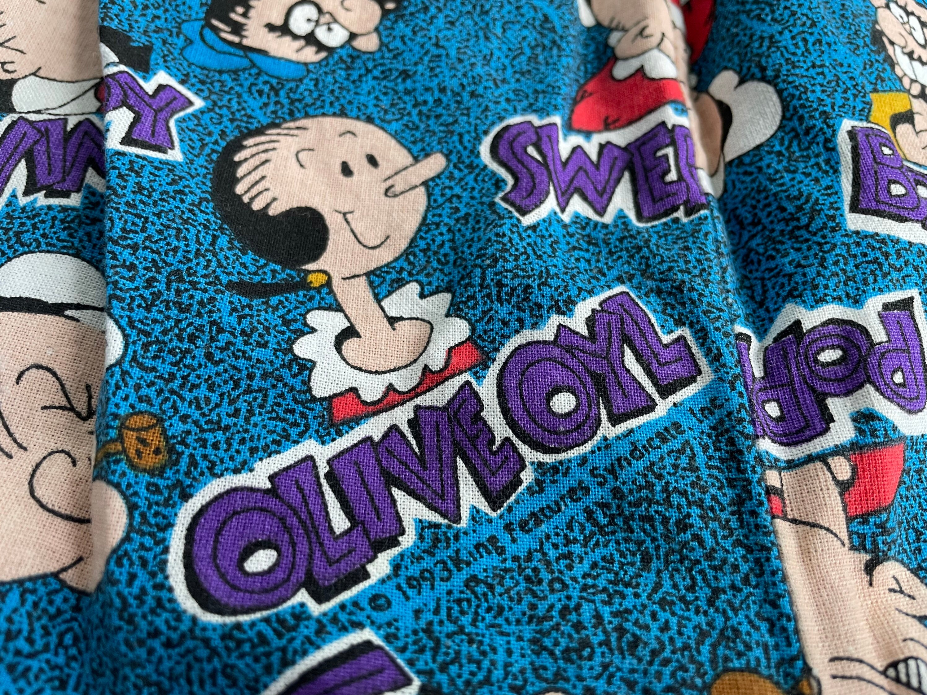 Popeye Shorts 90's Vintage All Over Print Sweet Pea Olive