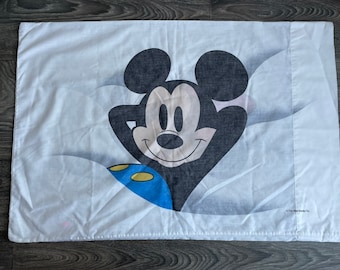 Mickey & Minnie Mouse Pillowcase 80's Wamsutta Bedding Disney Lovers Double Sided Standard Twin Usa Made  30 X20.5