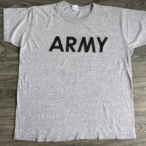 ARMY Champion 80&#39;s Shirt 50/50 Poly/Cotton Blend Soft Thick Military Tshirt USA Made Heather Gray Medium/Large