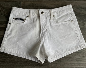 Y2K L.e.i. Denim Jean Shorts vintage white low rise size 5 actual waist size: 27"