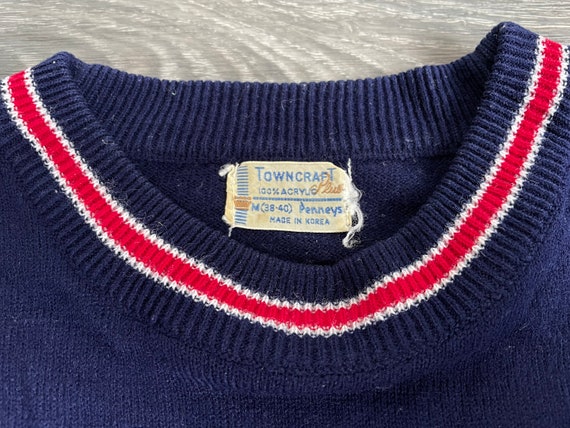 sweetVTGtshirt Penney's Towncraft Sweater 60s Vintage Striped Acrylic Short Sleeve Mod Rare! Men USA Small