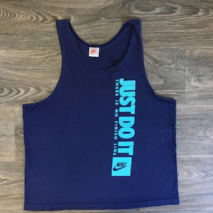NIKE Shirt Tank Top 90's Vintage GREY Tag Just Do It UsA Made Blue Athletic Muscle Shirt Beach Running Cotton Size Large