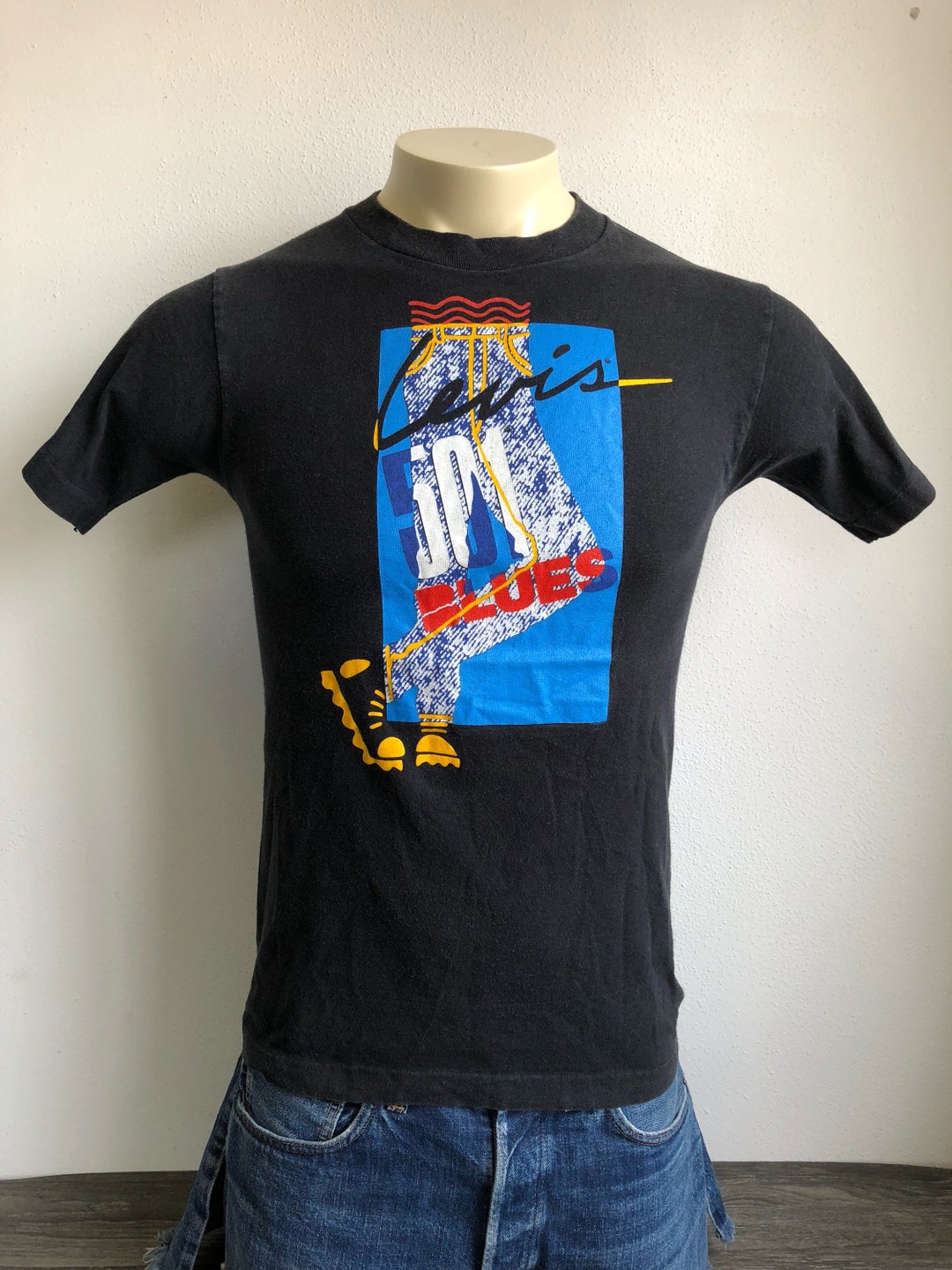 Levis 501 Shirt 80s Vintage Blues Jeans Tshirt Usa Made Black