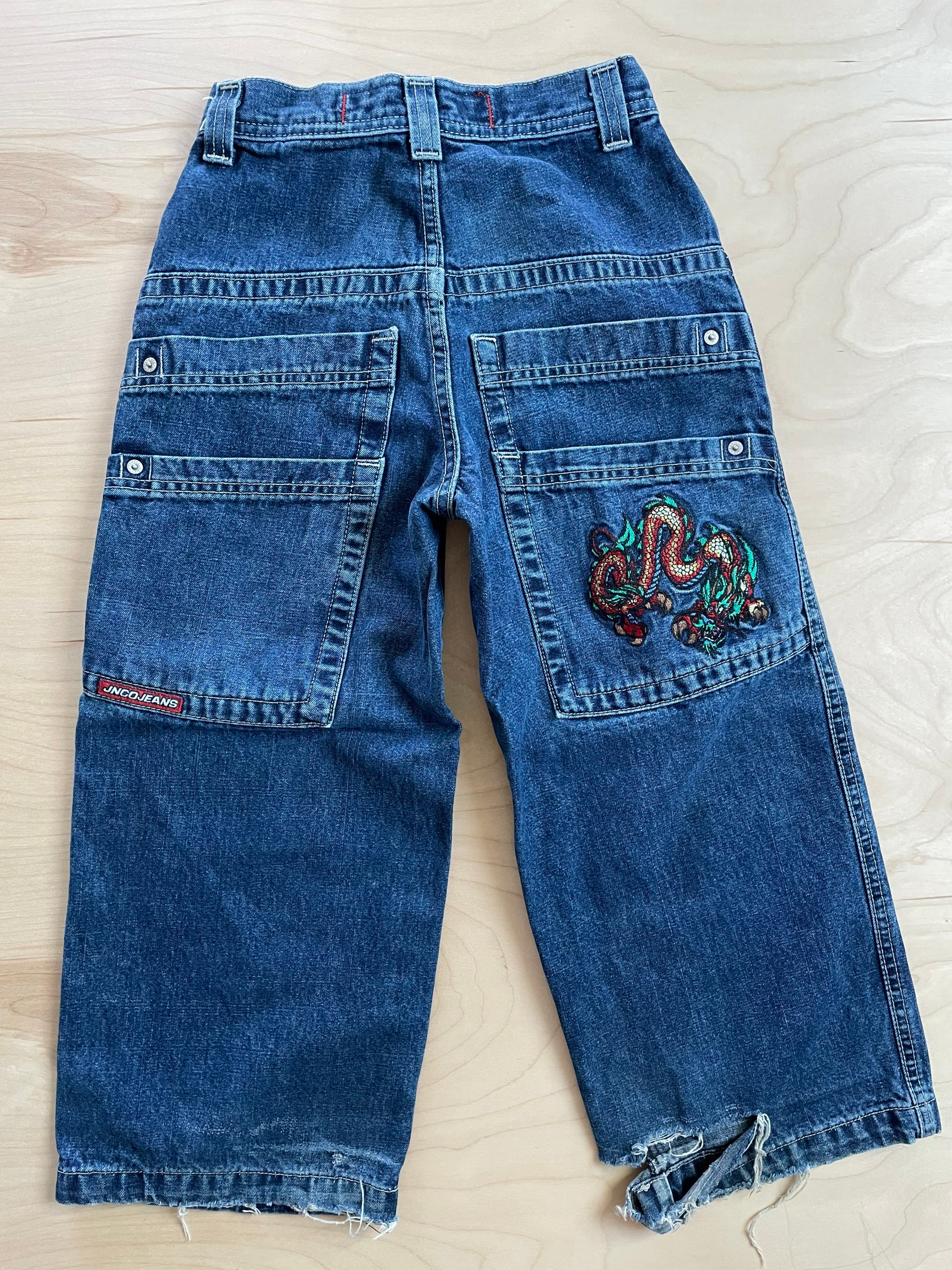 JNCO Jeans youth size Vintage Y2K denim pants dragons embroidered street  wear skater punk ska Youth Kids size 24x21 WaistxInseam -  Portugal