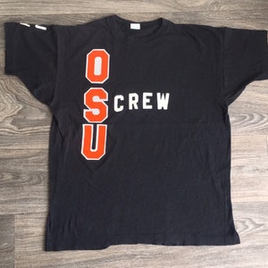 OSU Shirt 70s Vintage Champion Blue Bar OREGON State University CREW Jv Sports Beavers UsA Made Men's Large (Label X-Large) Mint!