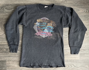 Harley Davidson Shirt 80's Vintage Long Sleeve Thermal Waffle Long