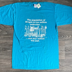 Camiseta Oregon Rain de los años 80, divertida camiseta vintage, recuerdo turístico, nueva con etiquetas, tallas grandes de EE. UU.