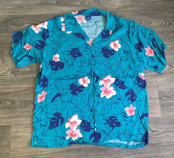 OCEAN PACIFIC Shirt 80's O.P. Vintage Hawaiian Button Front Rayon