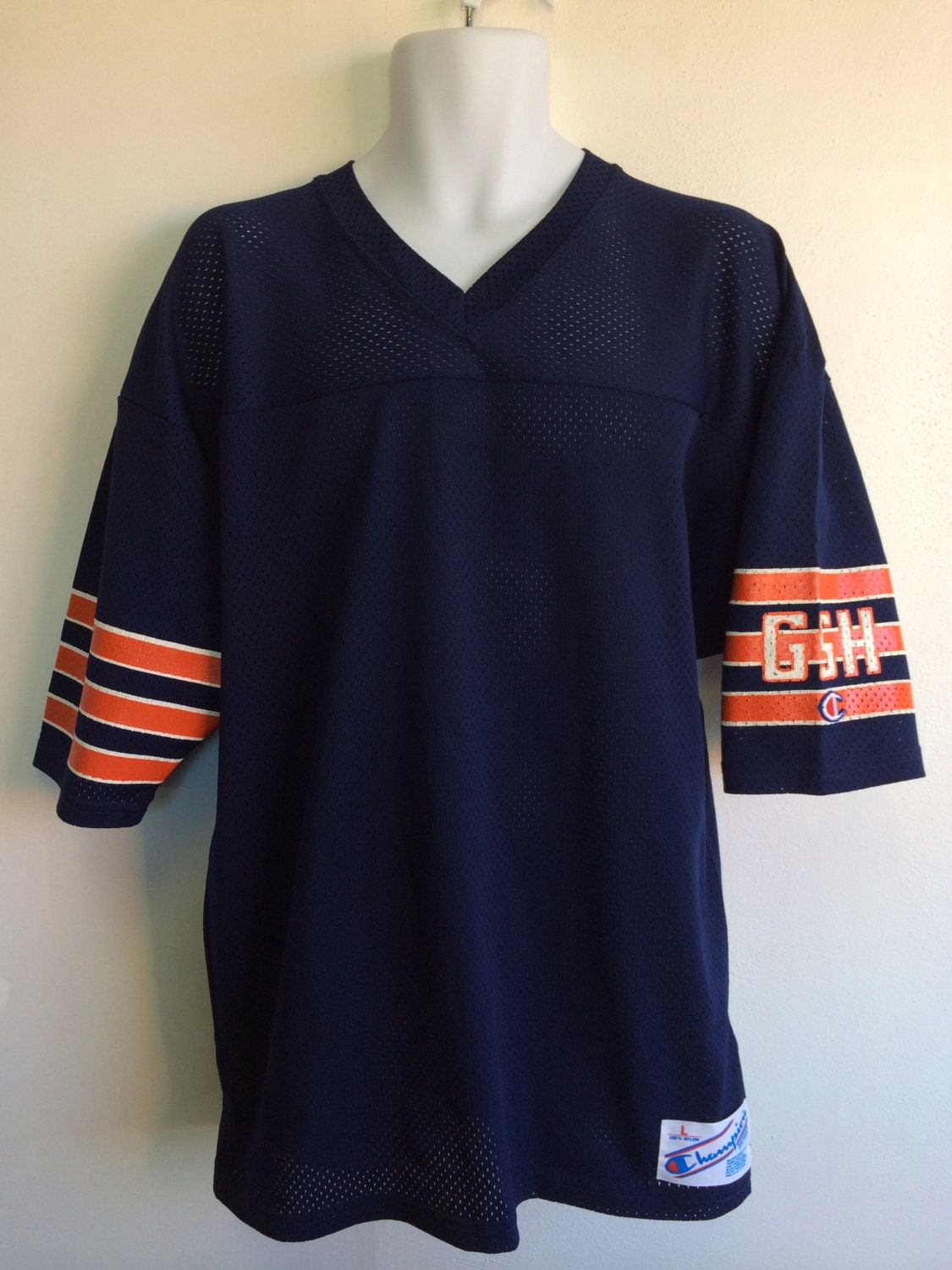 sweetVTGtshirt Chicago Bears Jersey 1980's Champion Vintage/ Deadstock Blank GSH Sleeve Nylon Shirt/ Men's Large Football Jersey