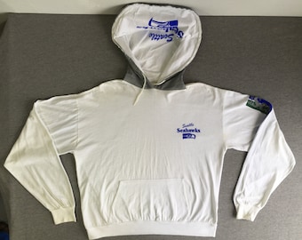 Seattle Seahawks hoodie Shirt 80's Vintage/ Unique Sports Hood Sweatshirt Long Sleeve Tshirt/ Rare! Nfl Football Usa Made Size X-l