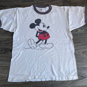 Mickey Mouse Shirt 70's Vintage Walt Disney Productions Classic Ringer T-shirt USA Made Ink Print 100% Cotton Adult XS, Youth XL