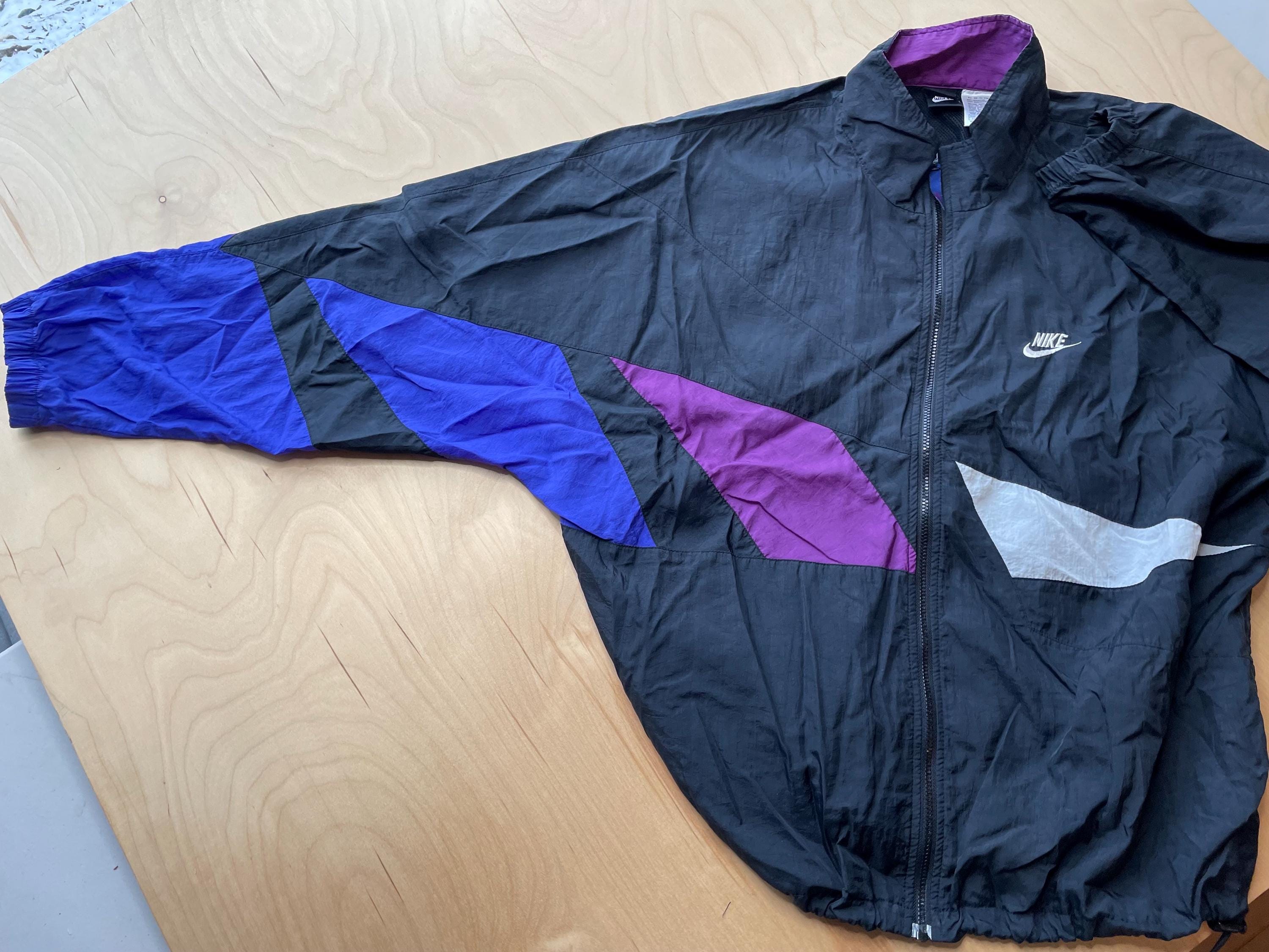 Nike Track Jacket 90s Vintage Color Block Black Purple Blue 