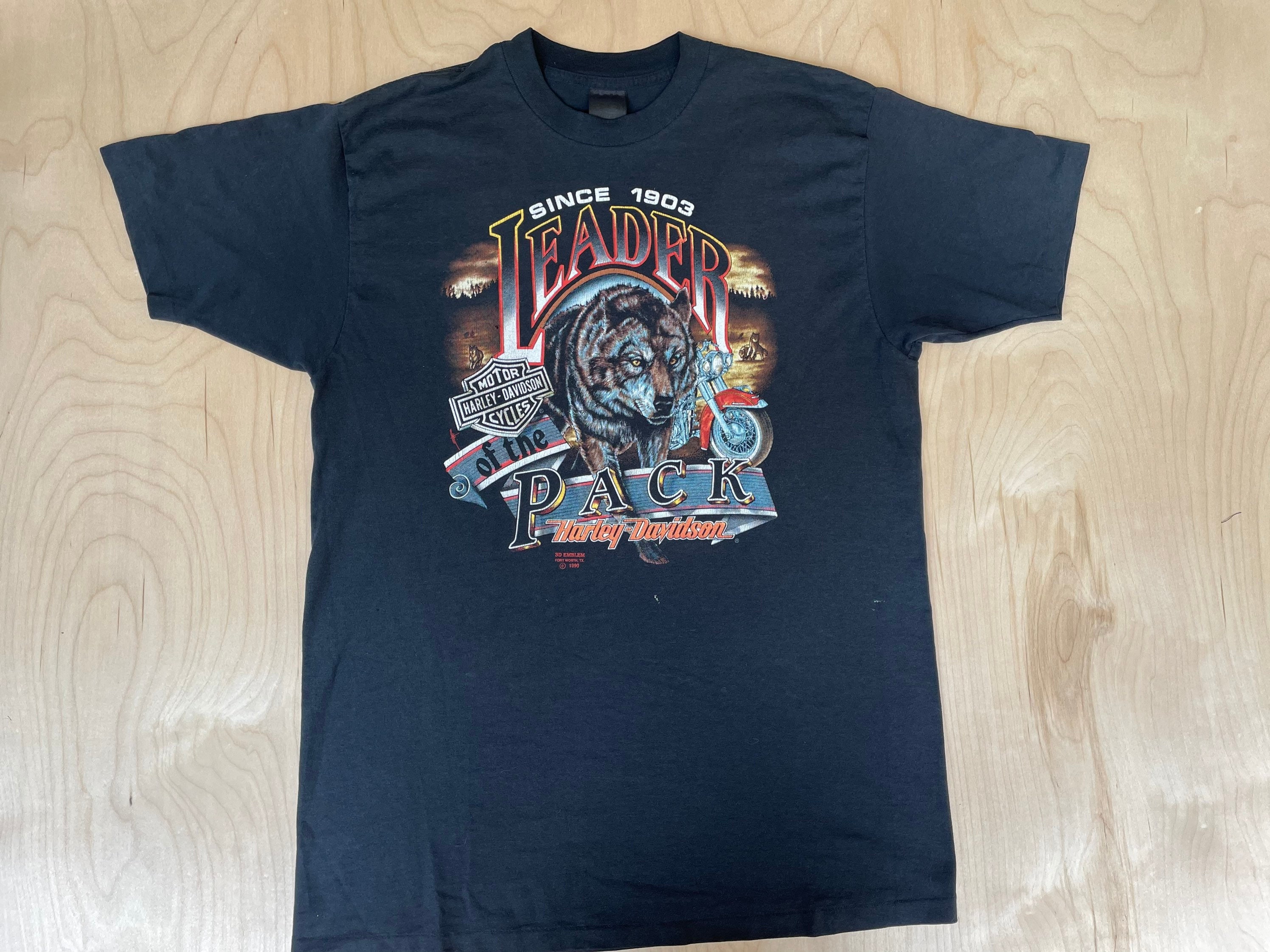 Harley Davidson 3D Emblem Shirt 1990 Vintage Wolf Leader of the