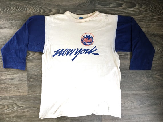 Vintage NY METS 70's Jersey Shirt Rare CHAMPION Blue Bar 