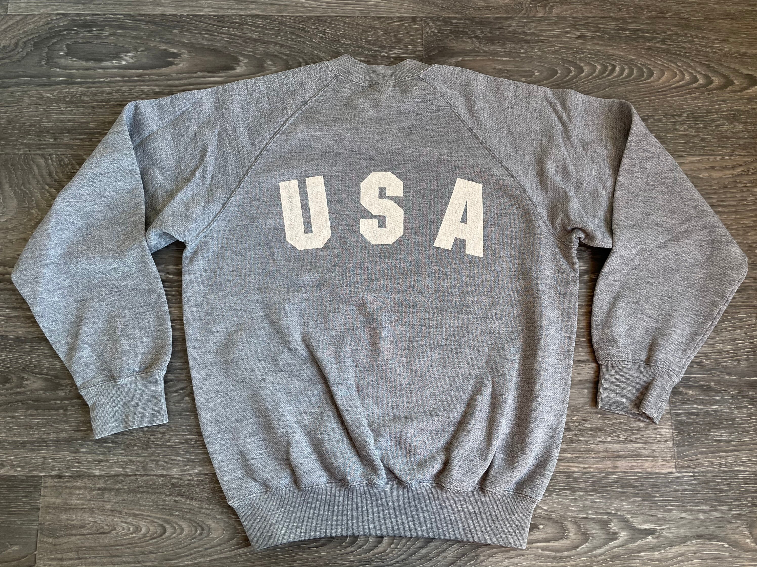 Asics Sweatshirt Vintage 80s USA Patch Lettering Sewn Raglan