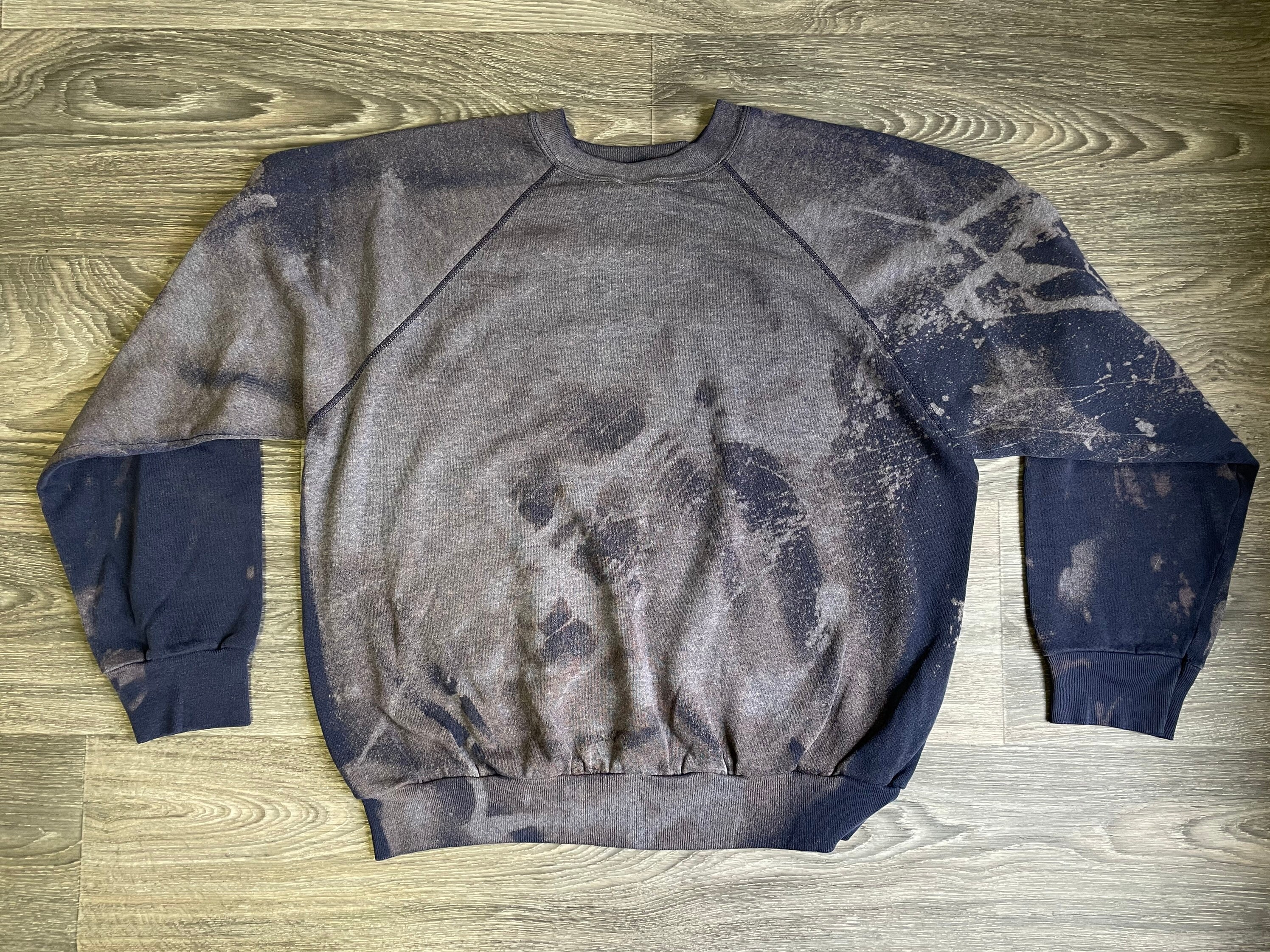 Vintage Sweatshirt 80's Blue Custom Bleach Dyed Acid Wash | Etsy
