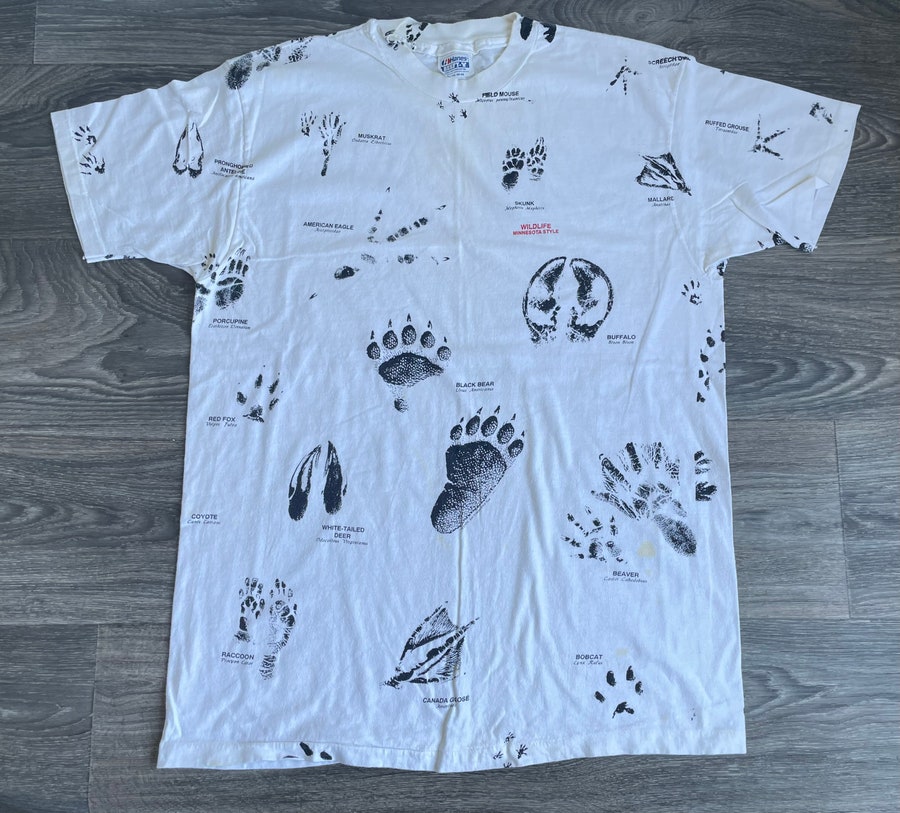90'S Hanes BEEFY-T Owl Pattern Animal T-shirt Made in USA Men's XL Vintage /eaa525163