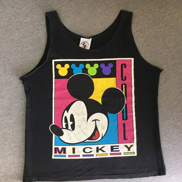 MICKEY MOUSE Tank Top 90's Vintage/ Cool Colorful Huge Print Shirt/ Walt Disney UsA Made Large