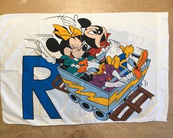 Mickey Mouse Pillowcase 80's Alphabet Goofy Donald Duck Minnie Dundee We’re Soft On Babies Bedding Disney Usa Made  29 X19 Mint Condition