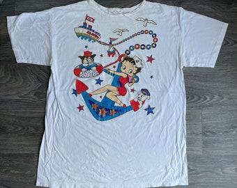BETTY BOOP Tshirt 90s Vintage Sailor Girl Night Gown Dress Oversize Tee UsA One Size XXL