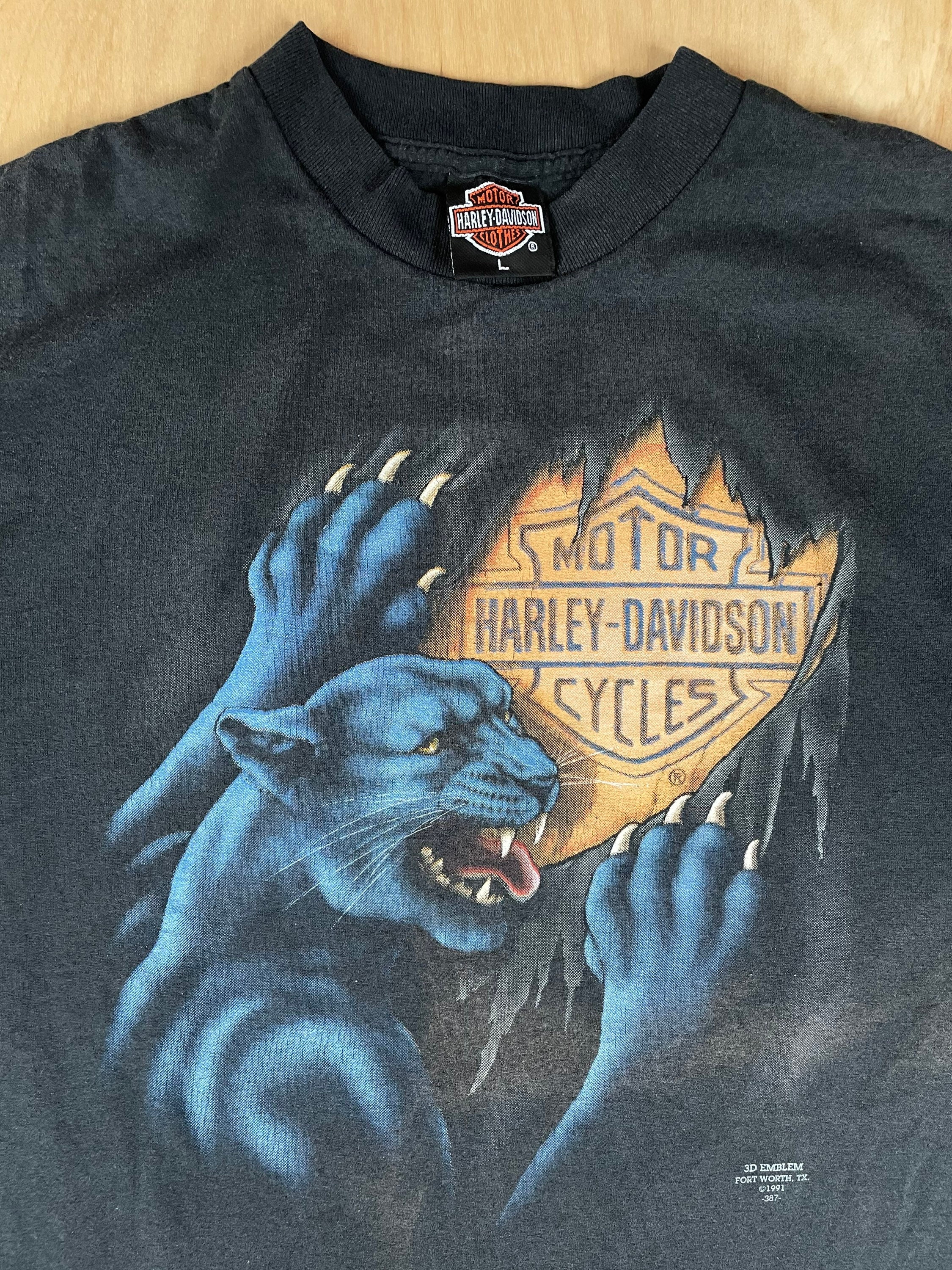 Harley Davidson 3d Emblem Shirt Black Panther Vintage 1991 Harley Davidson 3d Emblem Shirt Black Panther Vintage 1991
